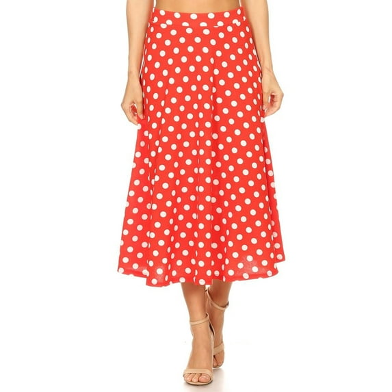 Women's Casual High Waist A-Line Midi Skirt with Elastic Waistband
