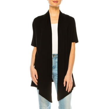 MOA Collection Women's Asymmetrical Hem Short Sleeves Cardigan