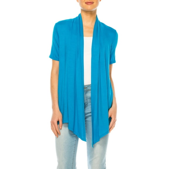 MOA Collection Women's Asymmetrical Hem Short Sleeves Cardigan