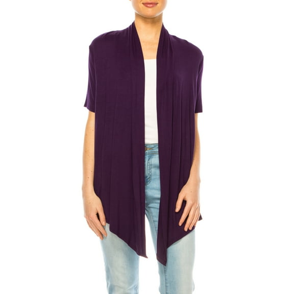 MOA Collection Women's Asymmetrical Hem Short Sleeves Cardigan