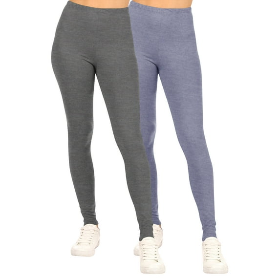 Moa Collection Women's Casual High Waist Solid Full Length Leggings (Pack of 2)