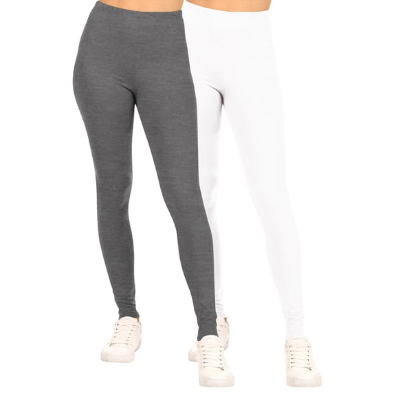 Moa Collection Women's Casual High Waist Solid Full Length Leggings (Pack of 2)