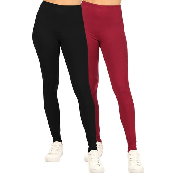 Moa Collection Women's Casual High Waist Solid Full Length Leggings (Pack of 2)