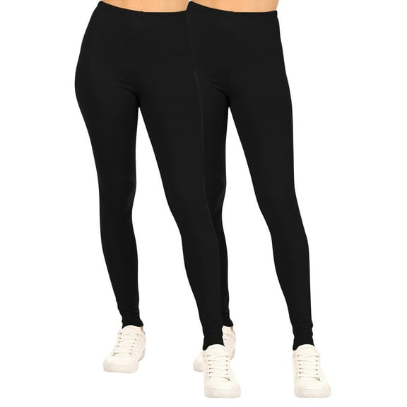 Moa Collection Women's Casual High Waist Solid Full Length Leggings (Pack of 2)