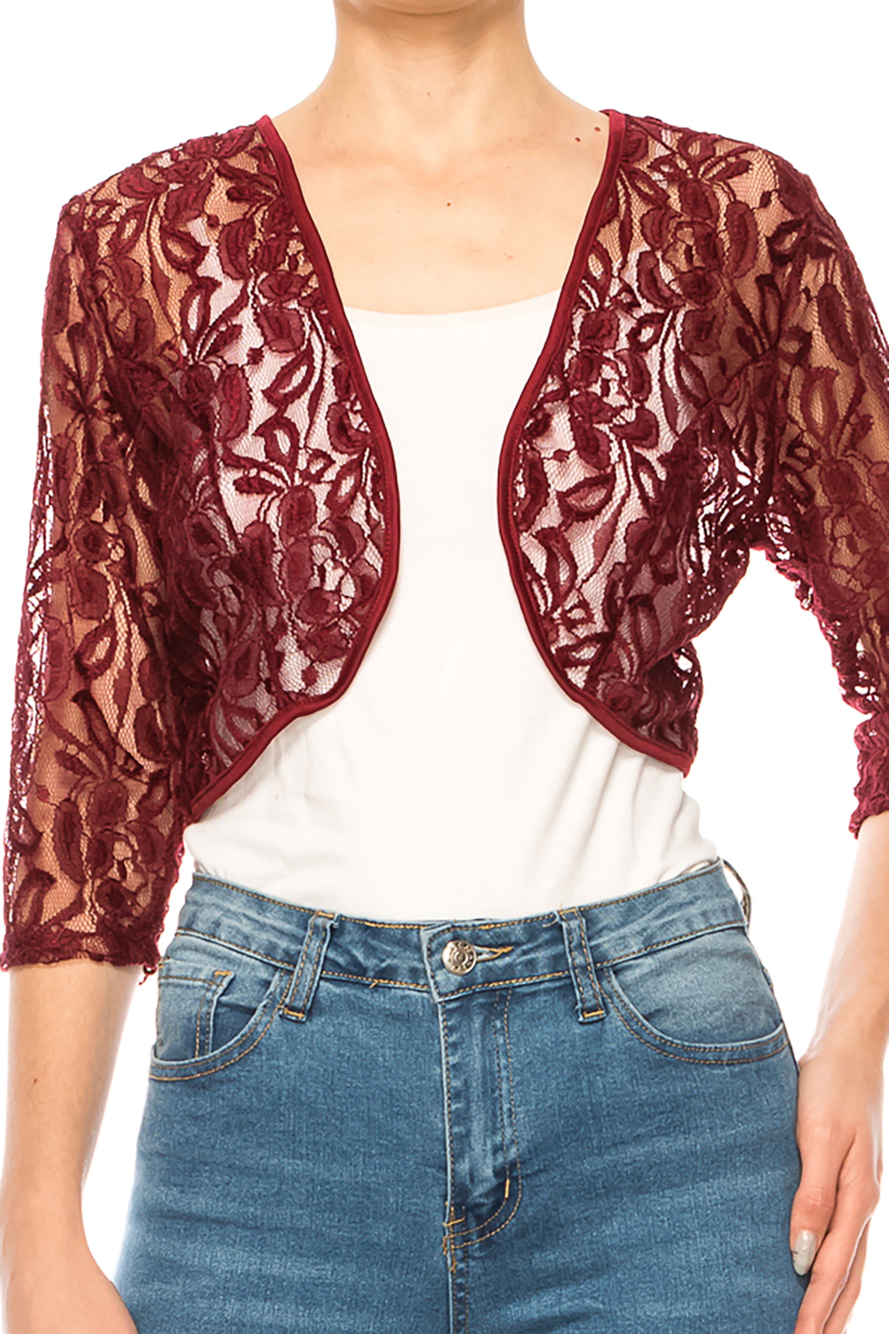 MOA Collection Women's Casual Lace Bolero Crochet Cardigan
