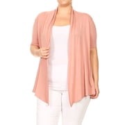 Women's Casual Open Front Short Sleeve Cardigan Lightweight Solid Layering Top Dusty Rose 1X