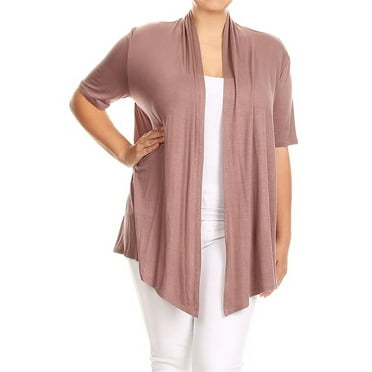 MOA Collection Women's Casual Open Front Short Sleeve Cardigan Made in USA