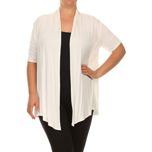 MOA COLLECTION Women's Plus Size Short Sleeve Open Front Cardigan for Everyday Wear