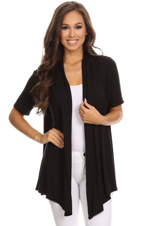 Women's Solid Short Sleeve Cardigan Casual Lightweight Open Design