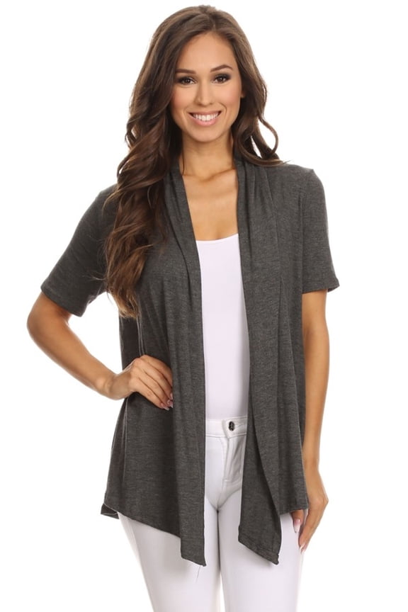 Women's Solid Short Sleeve Cardigan Casual Lightweight Open Design