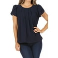 thumbnail image 1 of MOA Collection Women's Casual Pleated Front Petal Cap Sleeve Round Neck Blouse, 1 of 6