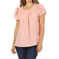 thumbnail image 1 of MOA Collection Women's Casual Pleated Front Petal Cap Sleeve Round Neck Blouse, 1 of 6