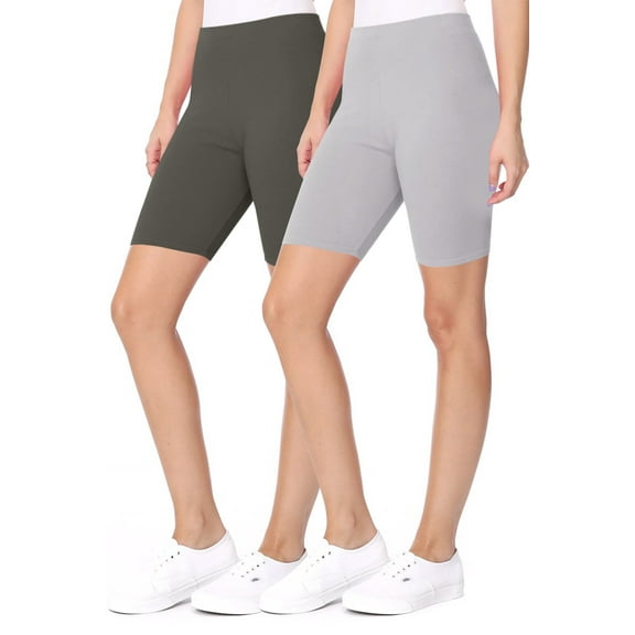 MOA Collection Women's Casual Seamless Elastic High Waist Running Yoga Biker Shorts Pants (Pack of 2)