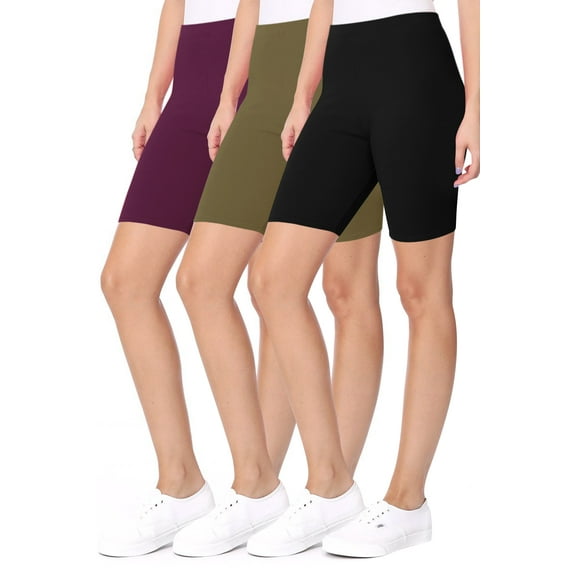 MOA Collection Women's Casual Seamless Elastic High Waist Running Yoga Biker Shorts Pants (Pack of 3)