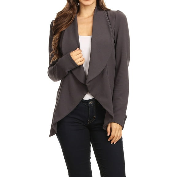 Moa Collection Women's Casual Solid Long Sleeve Loose Fit Open Blazer Jacket