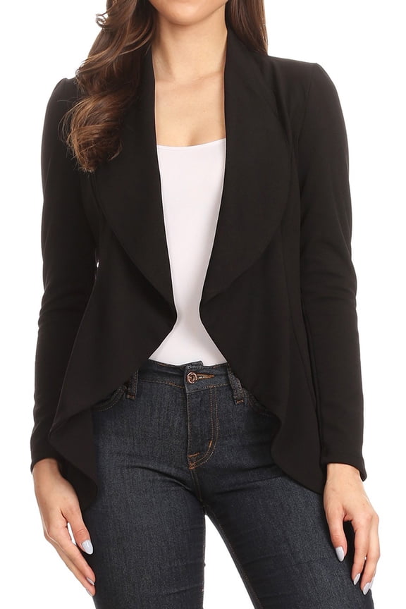Moa Collection Women's Casual Solid Long Sleeve Loose Fit Open Blazer Jacket