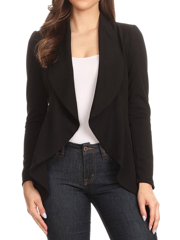 Moa Collection Women's Casual Solid Long Sleeve Loose Fit Open Blazer Jacket