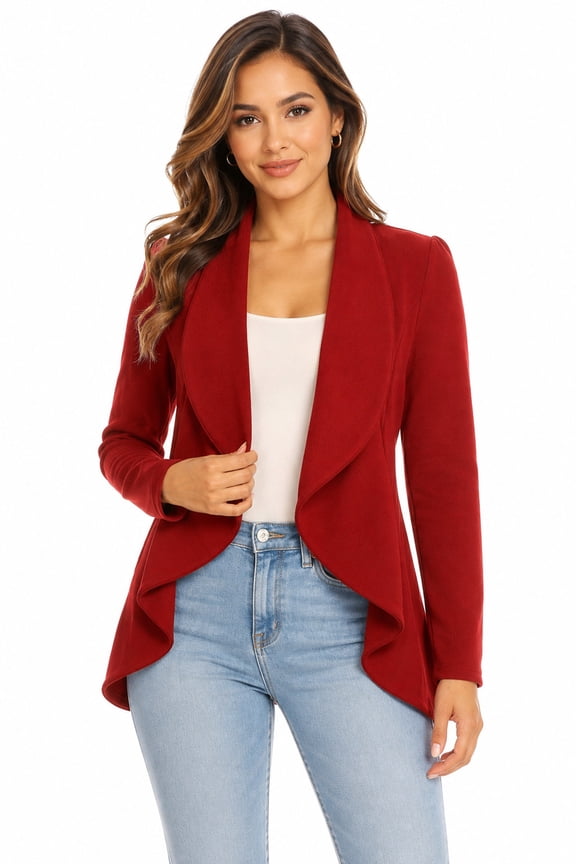 Women's Casual Solid Long Sleeve Loose Fit Open Blazer Jacket