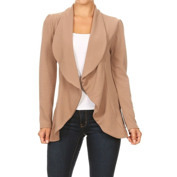 Moa Collection Women's Casual Solid Long Sleeve Loose Fit Open Blazer Jacket