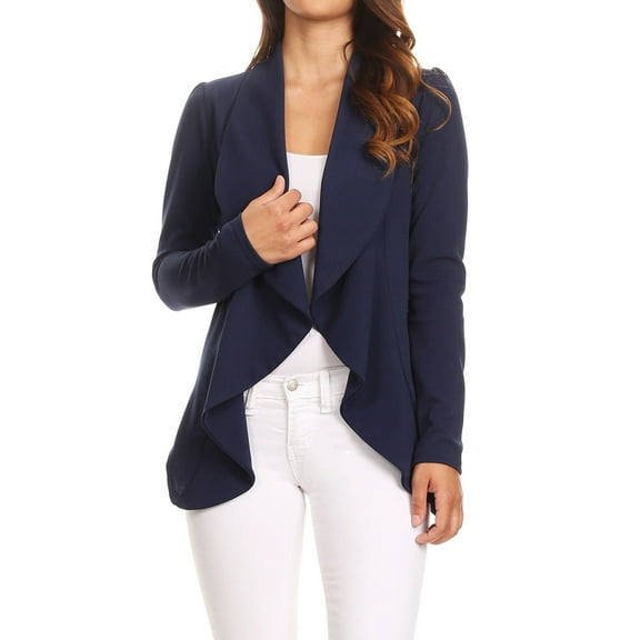 Moa Collection Women's Casual Solid Long Sleeve Loose Fit Open Blazer Jacket