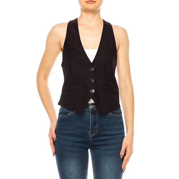 Women's Casual Solid Racerback Vest Button Down Closure