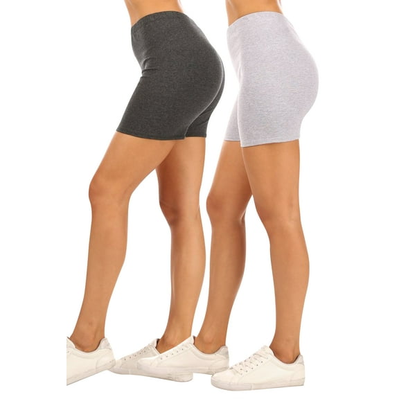 MOA Collection Women's Casual Stretch Cotton Solid Workout Pull On Basic Shorts Pants (Pack of 2)