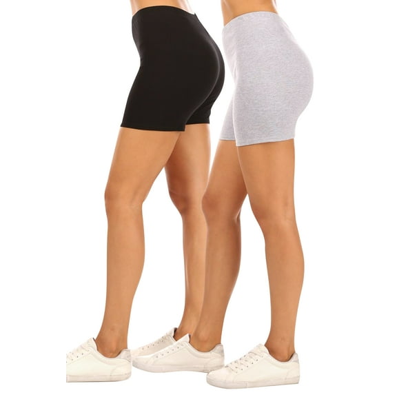 Moa Collection Women's Casual Stretch Cotton Solid Workout Pull On Basic Shorts Pants (Pack of 2)