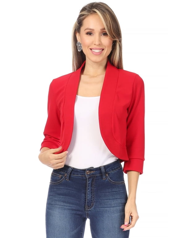 MOA Collection Women's Classic 3/4 Sleeve Open Front Bolero Blazer Cardigan for Work and Beyond