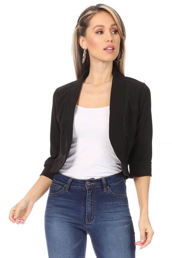 MOA Collection Women's Classic 3/4 Sleeve Open Front Bolero Blazer Cardigan for Work and Beyond