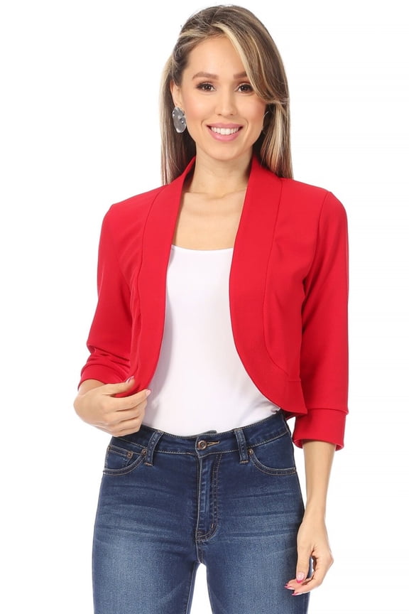 MOA Collection Women's Classic 3/4 Sleeve Open Front Bolero Blazer Cardigan for Work and Beyond