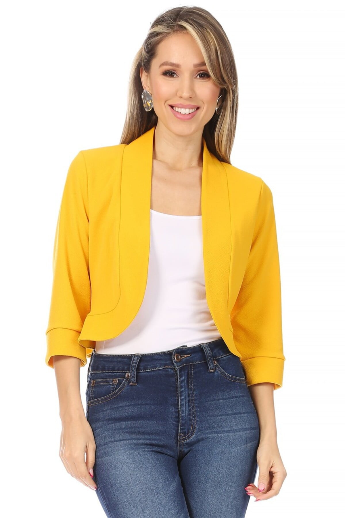 Allsense Women's 3/4 Sleeve Open Front Cropped Cardigan - Soft Viscose Blend, Sizes S-3XL (Royal Blue, Size S)
