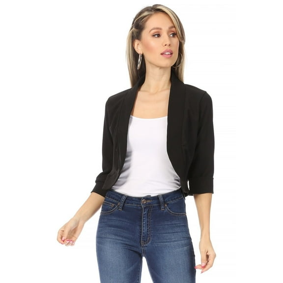 MOA Collection Women's Classic 3/4 Sleeve Open Front Bolero Blazer Cardigan for Work and Beyond