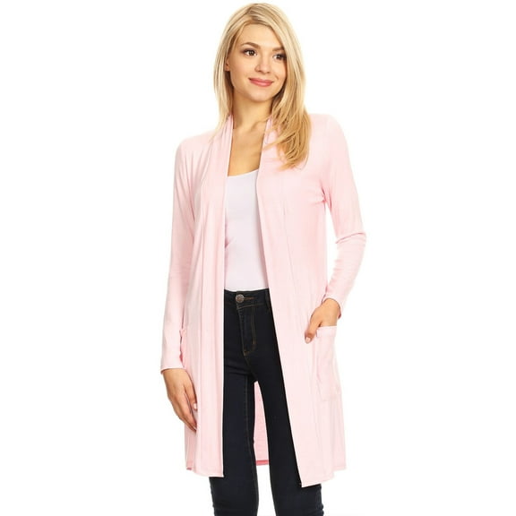 Moa Collection Women's Classic Open Front Long Sleeve Cardigan with Side Pockets