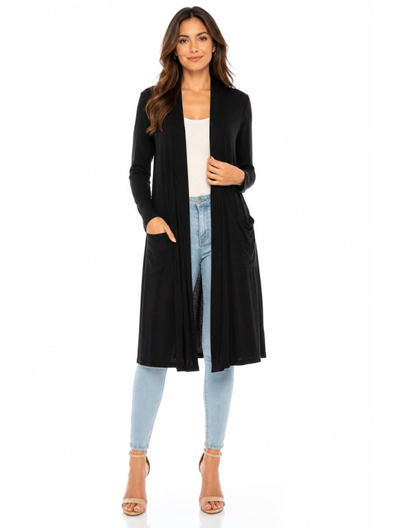 Women's Comfortable Relaxed Fit Long Cardigan, Open Front Everyday Layering Sweater