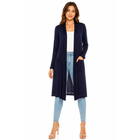 Women's Comfortable Relaxed Fit Long Cardigan, Open Front Everyday Layering Sweater