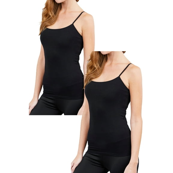 MOA Collection Women's Cropped Cami Tank with Adjustable Spaghetti Straps 2-Pack