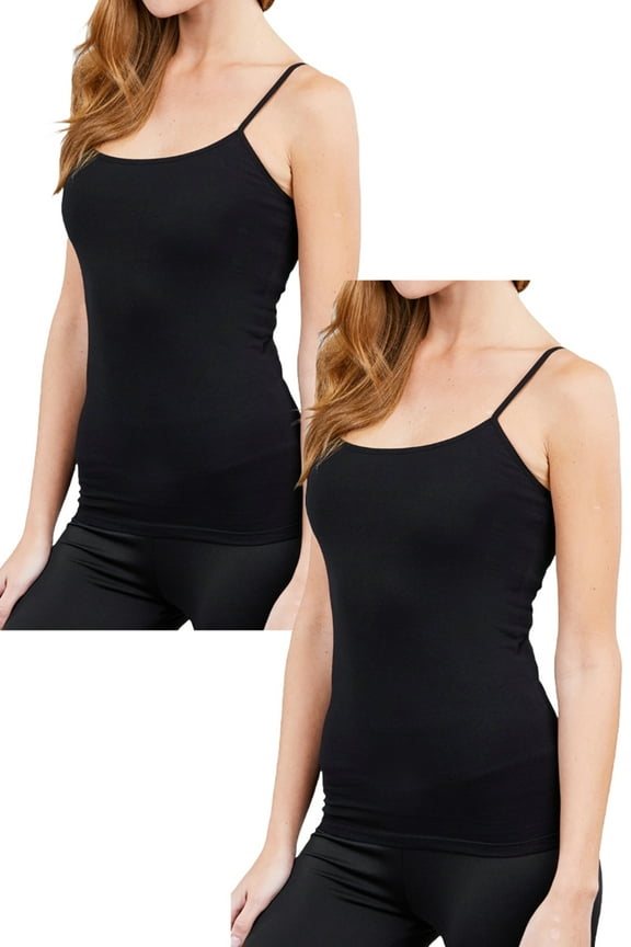 Women's Cropped Cami Tank with Adjustable Spaghetti Straps 2-Pack