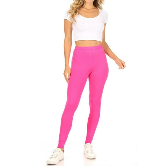 MOA Collection Women's Essential Full Length Leggings - Solid Color with Elastic Waistband