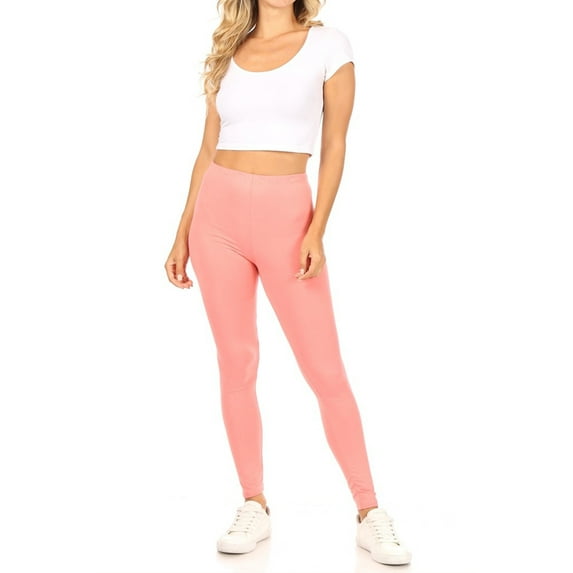 MOA Collection Women's Essential Full Length Leggings - Solid Color with Elastic Waistband