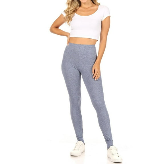 MOA Collection Women's Essential Full Length Leggings - Solid Color with Elastic Waistband