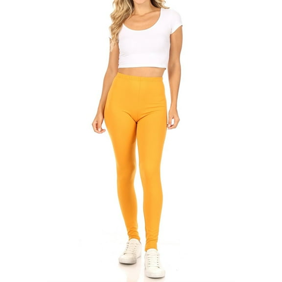 MOA Collection Women's Essential Full Length Leggings - Solid Color with Elastic Waistband