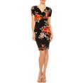 thumbnail image 1 of Moa Collection Women's Floral Sheath Dress with Deep V-Neckline and Puff Sleeves, 1 of 6
