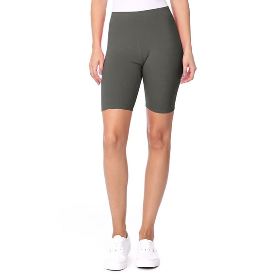 Women's High Waist Cotton Stretch Solid Casual Active Biker Short Pants