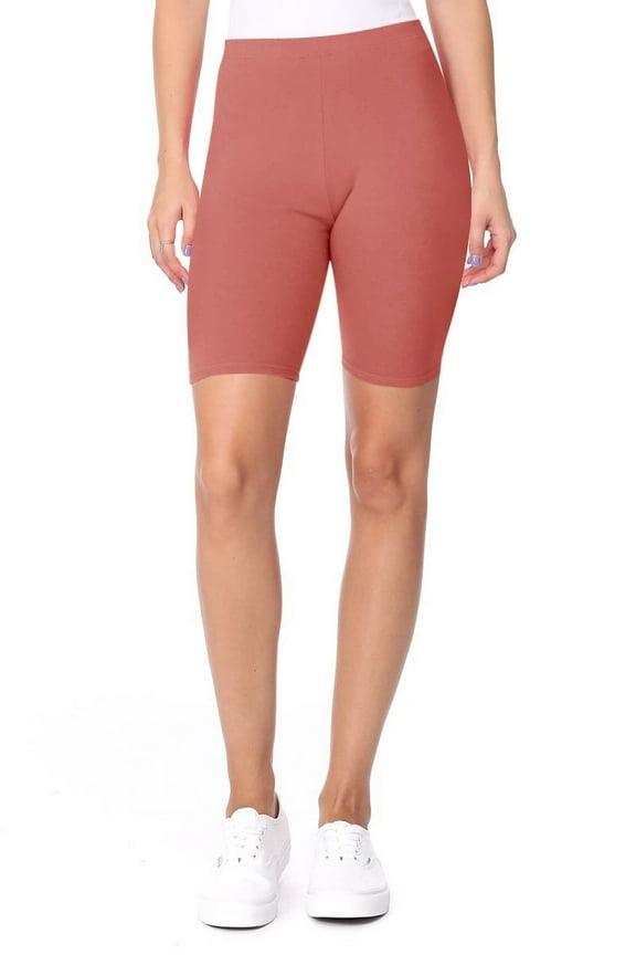 MOA Collection Women's High Waist Cotton Stretch Solid Casual Active Yoga Basic Biker Short Pants