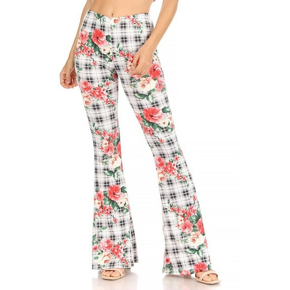 MOA Collection Women's High Waisted Print Soft Stretch Palazzo Flare Pants Leggings Pants