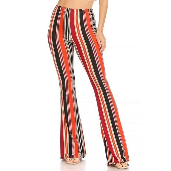 MOA Collection Women's High Waisted Print Soft Stretch Palazzo Flare Pants Leggings Pants