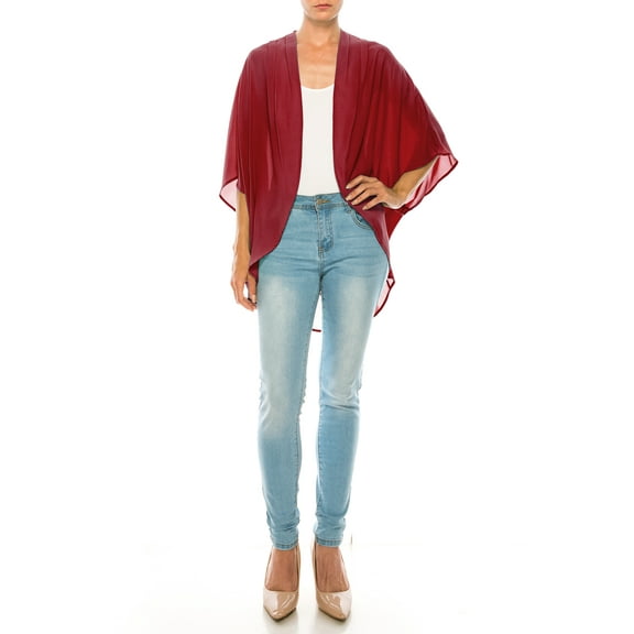 MOA Collection Women's Loose Fit 3/4 Sleeves Kimono Style Cover Up Solid Cardigan