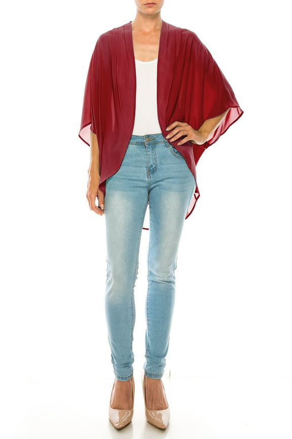 MOA Collection Women's Loose Fit 3/4 Sleeves Kimono Style Cover Up Solid Cardigan