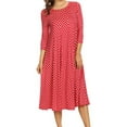 thumbnail image 1 of MOA Collection Women's Loose Fit Scoop Neck 3/4 Sleeve Polka Dot Patterned A-Line Midi Dress, 1 of 6