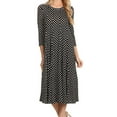 thumbnail image 1 of MOA Collection Women's Loose Fit Scoop Neck 3/4 Sleeve Polka Dot Patterned A-Line Midi Dress, 1 of 6
